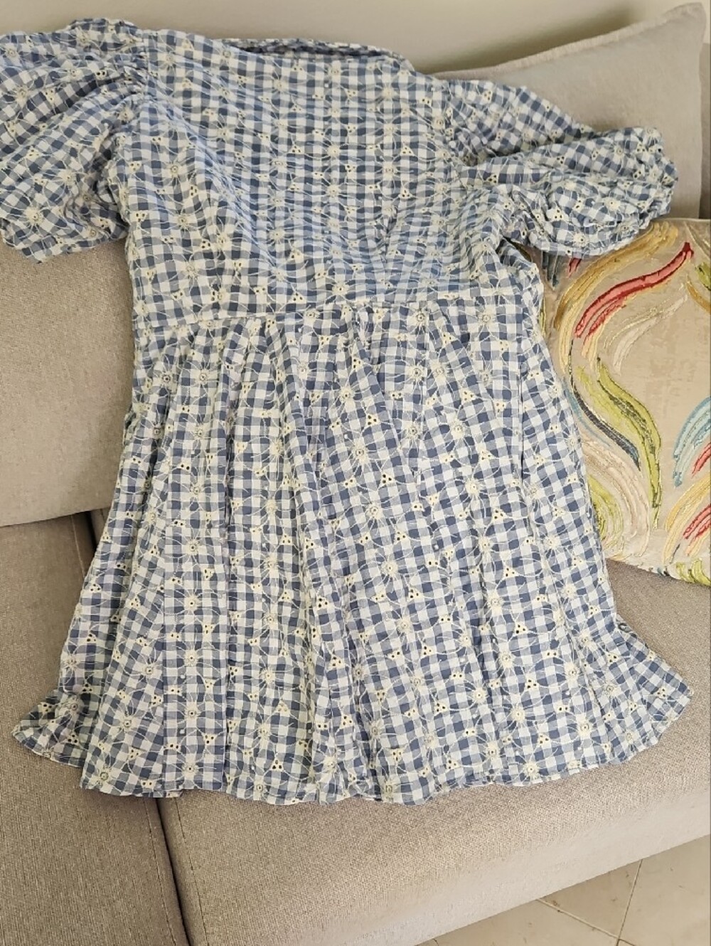 House of Harlow 1960 Blue and White Gingham Eyelet Dress - Picture 6 of 7